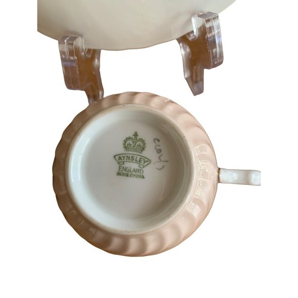 AYNSLEY ENGLAND PASTEL LIGHT PINK SWIRL TEA CUP SAUCER SET FLORAL GOLD RIM #1 Gd - Picture 6 of 13